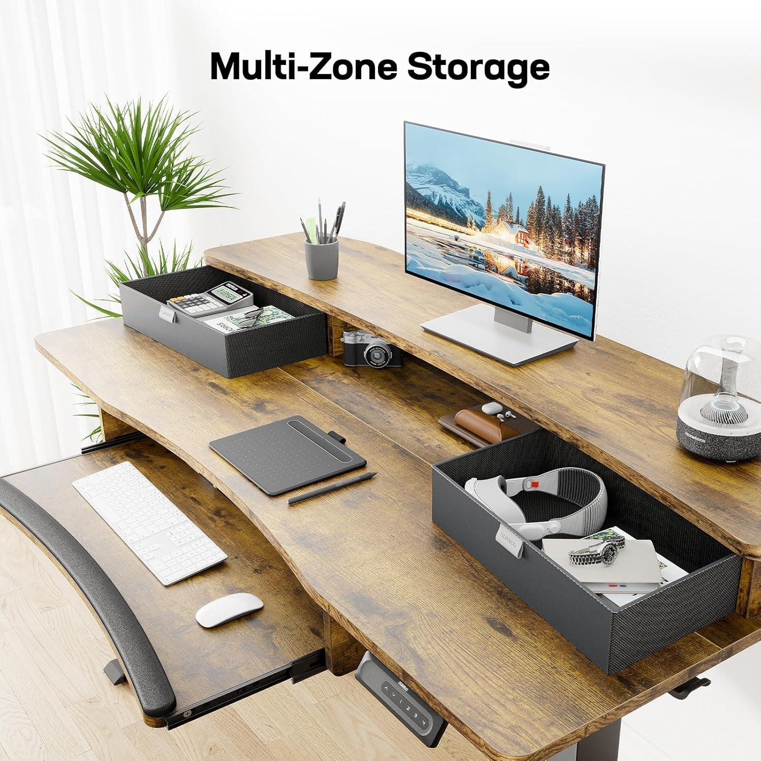 48In Electric Standing Desk With Drawers And Keyboard Tray