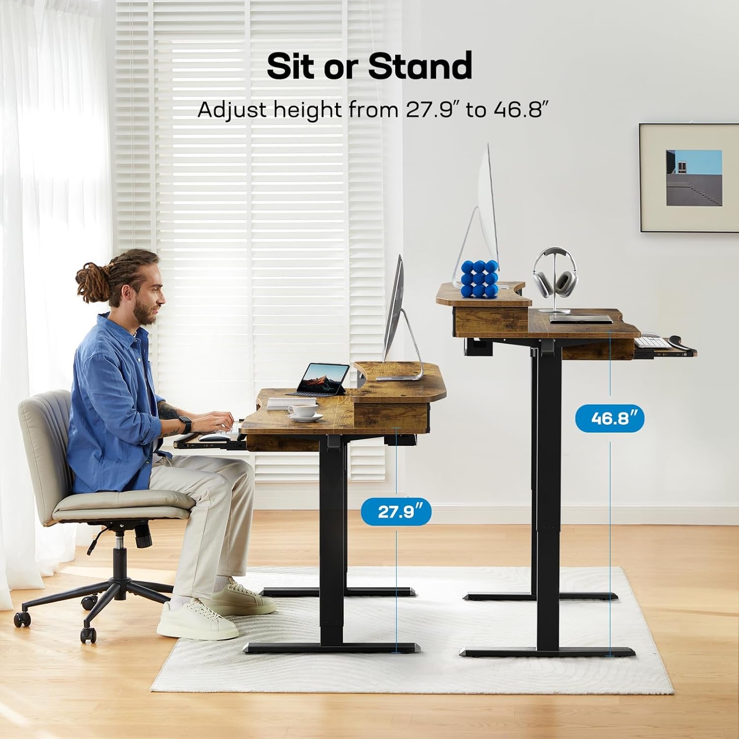 48In Electric Standing Desk With Drawers And Keyboard Tray
