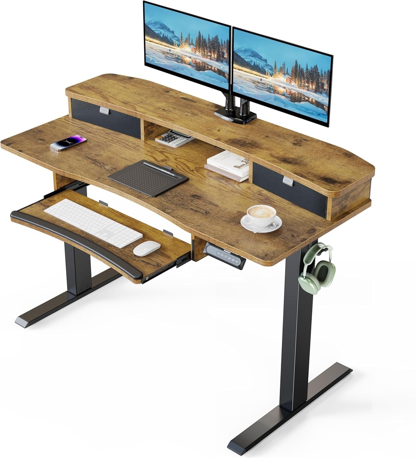 48In Electric Standing Desk With Drawers And Keyboard Tray