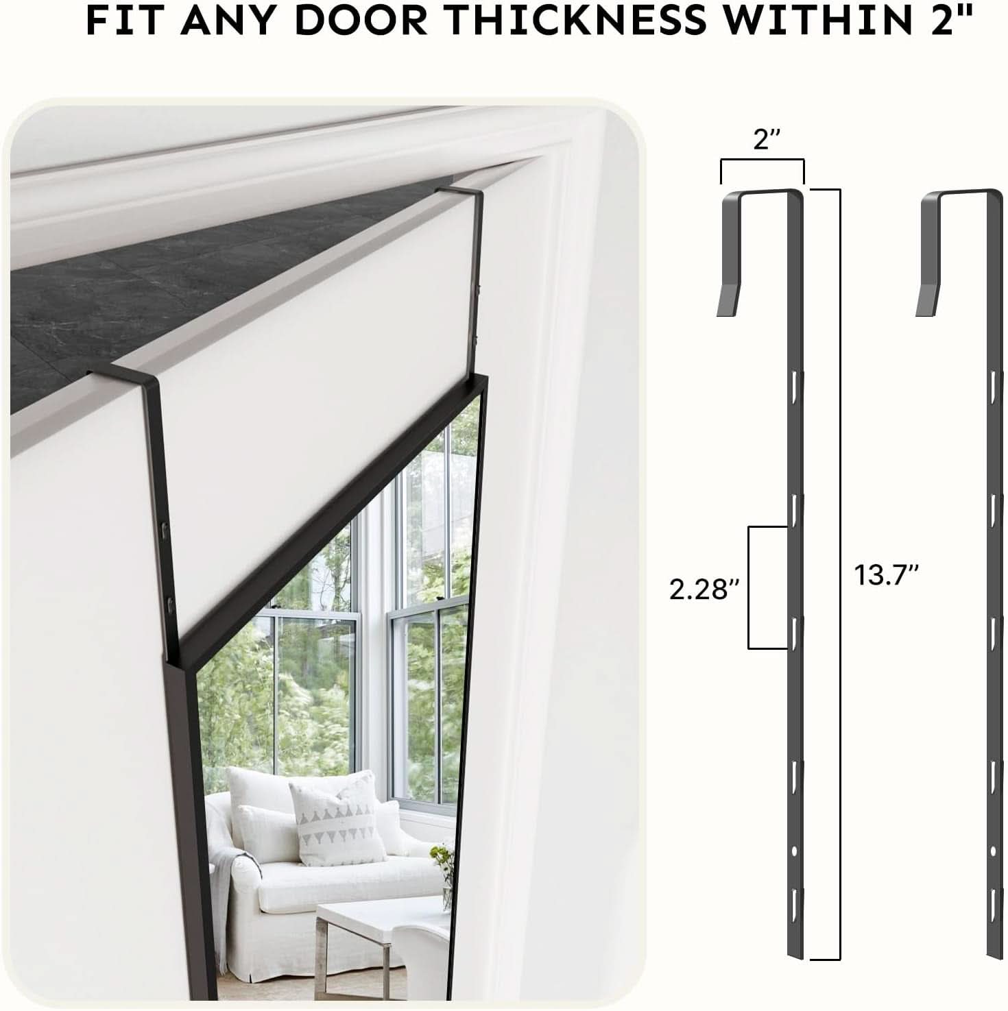 48x14 Inch Full Length Tempered Glass Door Mirror Over Door