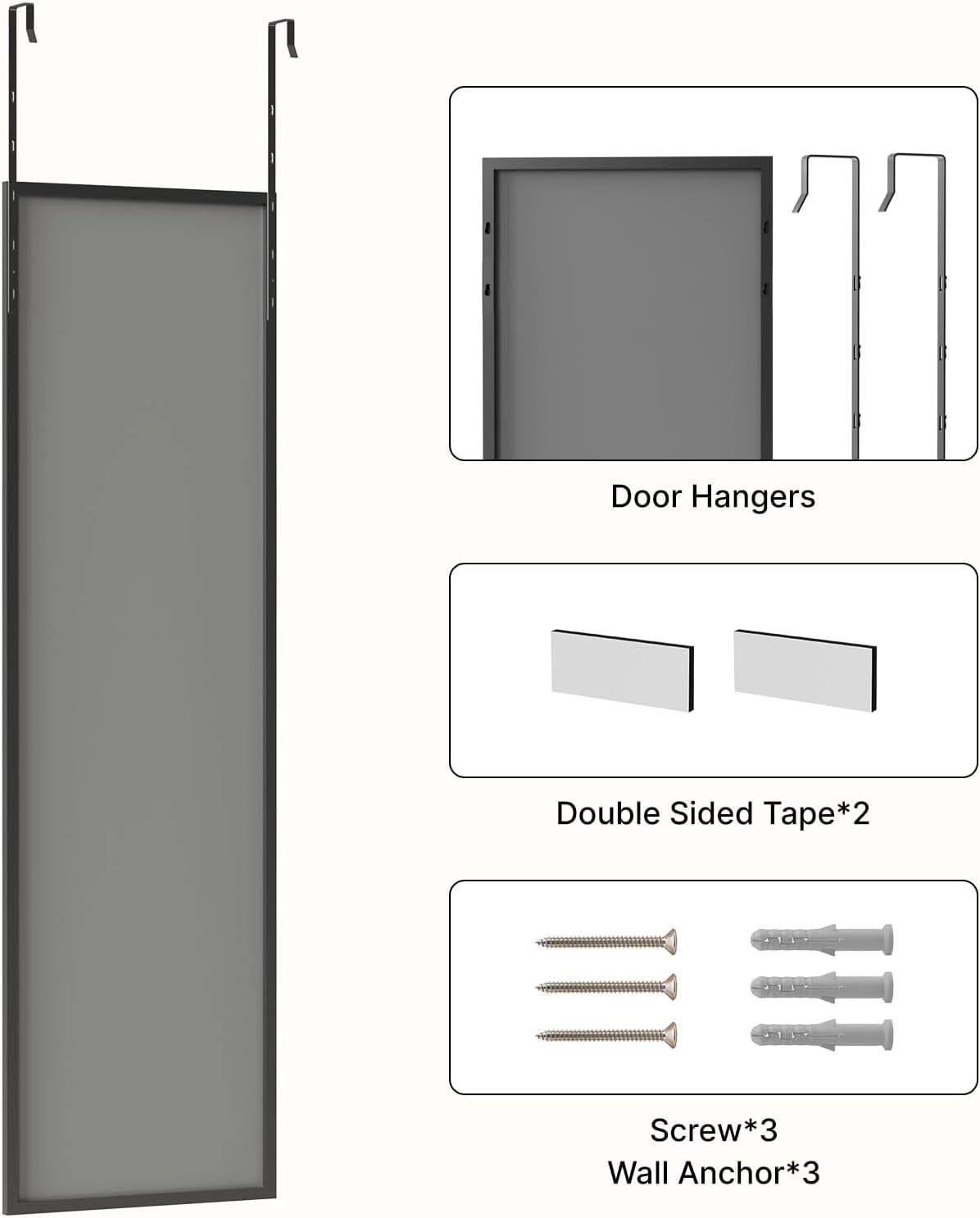 48x14 Inch Full Length Tempered Glass Door Mirror Over Door