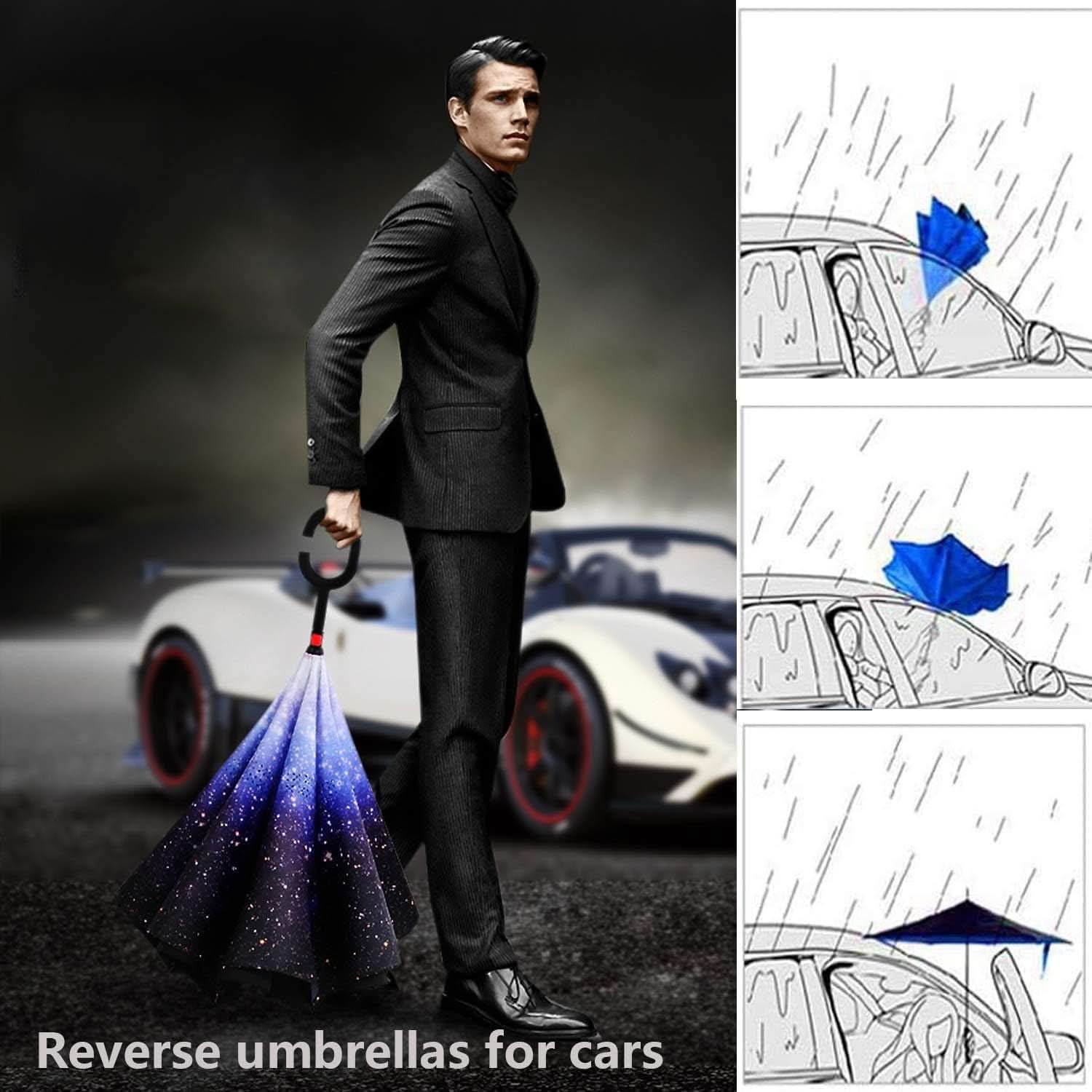 49 To 56 Inch Inverted Umbrella With C Shape Handle