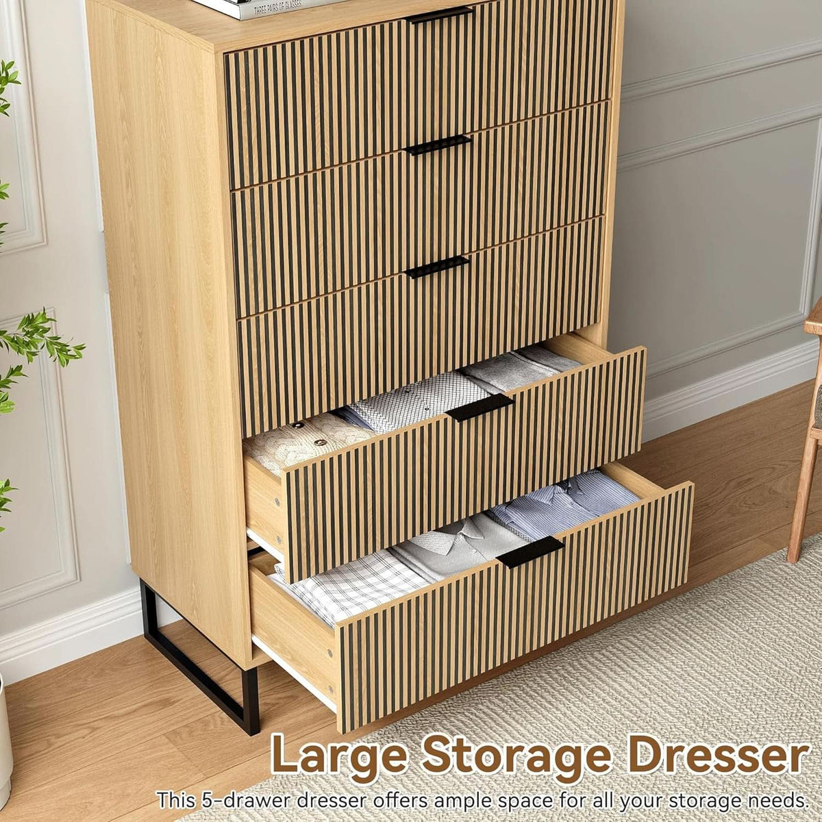49.2 Inch Tall Five Drawer MatteNaturalFinish Dresser