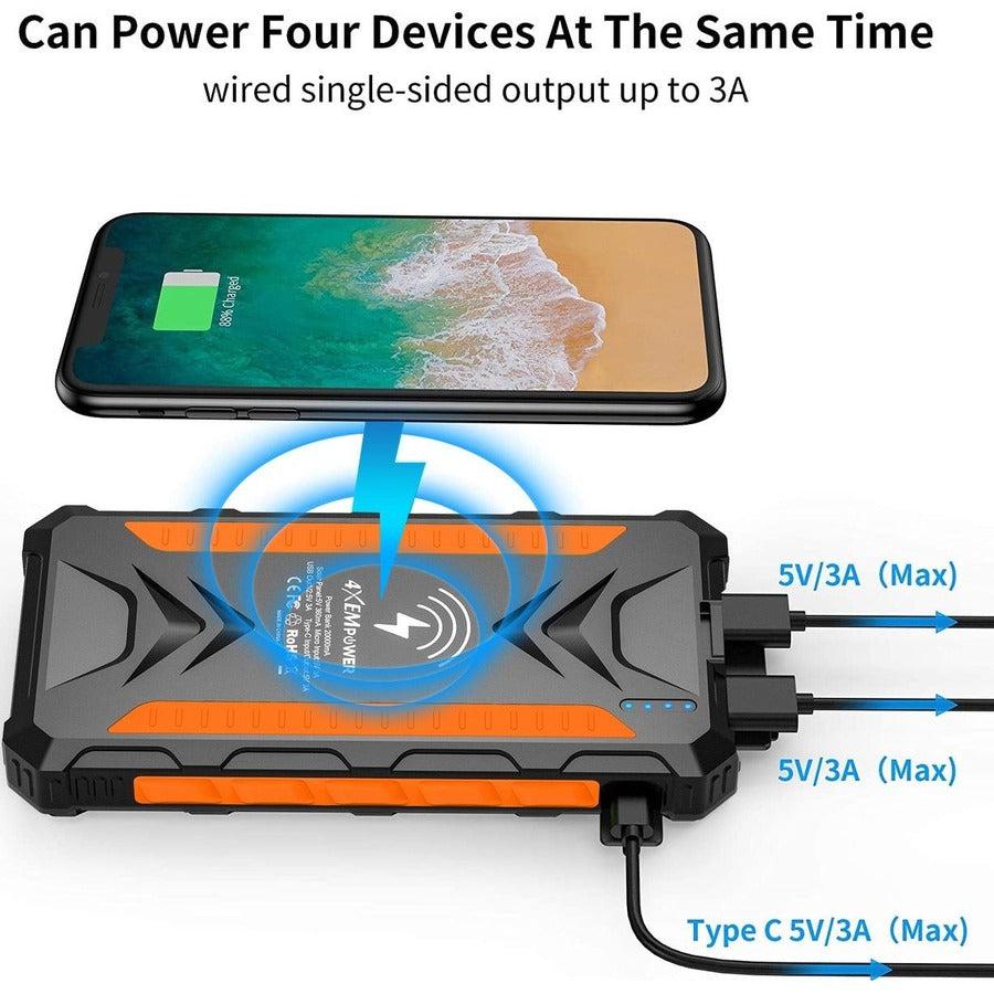 4XEM 20,000 maH Mobile Solar Power Bank and Charger (Orange) 4XSOLARPWROR