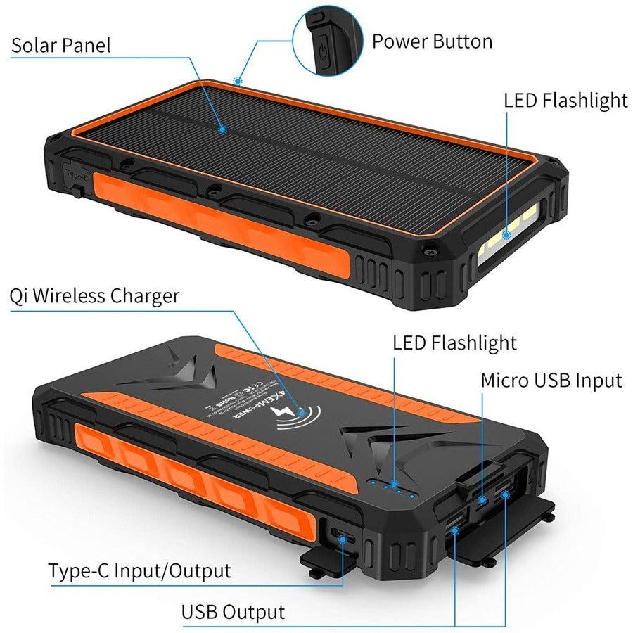 4XEM 20,000 maH Mobile Solar Power Bank and Charger (Orange) 4XSOLARPWROR