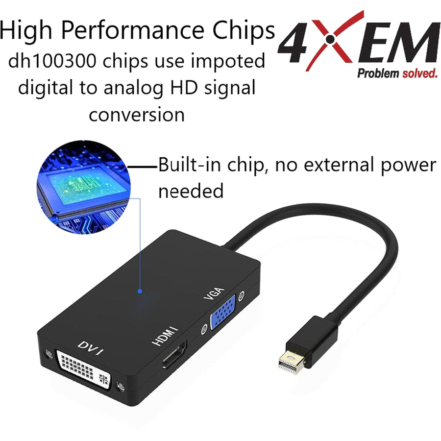 4XEM 3 In 1 Mini DisplayPort to HDMI DVI VGA Adapter 4XMDPHDMIDVIVGA
