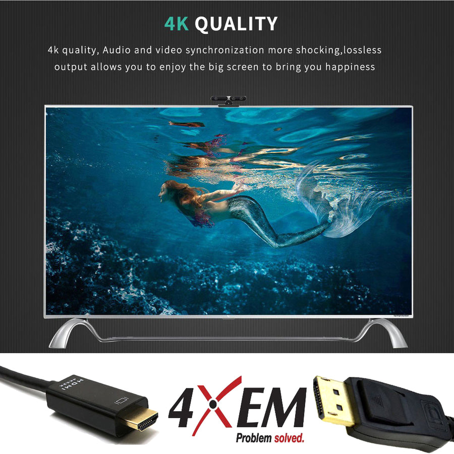 4XEM 4K Displayport to HDMI Cable 6ft 4XDPHDMI6FT4K