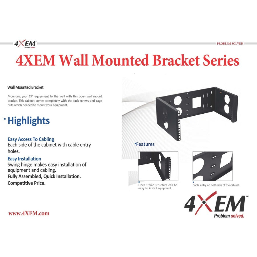 4XEM 4U Wall Mount for Rackmount Equipment, Network Equipment - Black