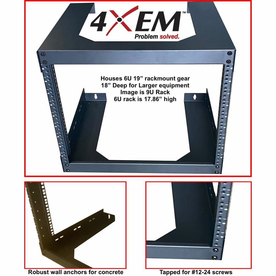 4XEM 9U 18" Deep Wall Mount for Switches and Rackmount Networking Equipment- Black