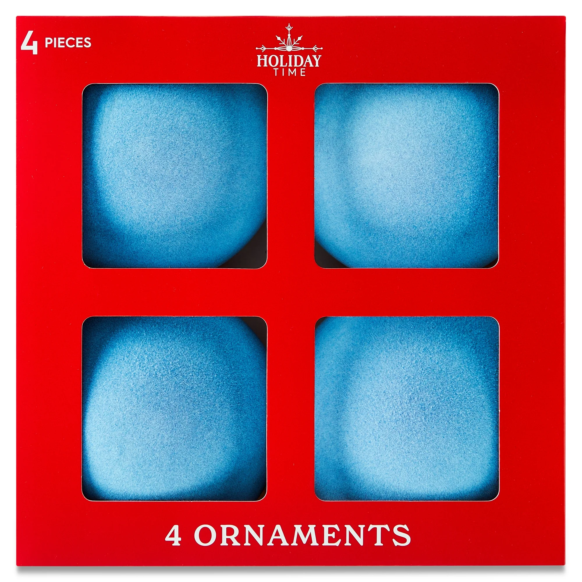 4.5-Inch Light Blue Velvet-Feel Ball Ornaments - Set of 4
