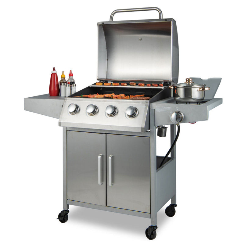 5 Burner Propane Gas Grill With Side Burner And Prep Tables