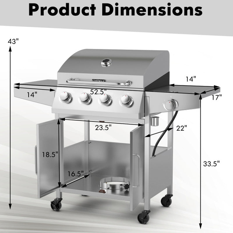 5 Burner Propane Gas Grill With Side Burner And Prep Tables