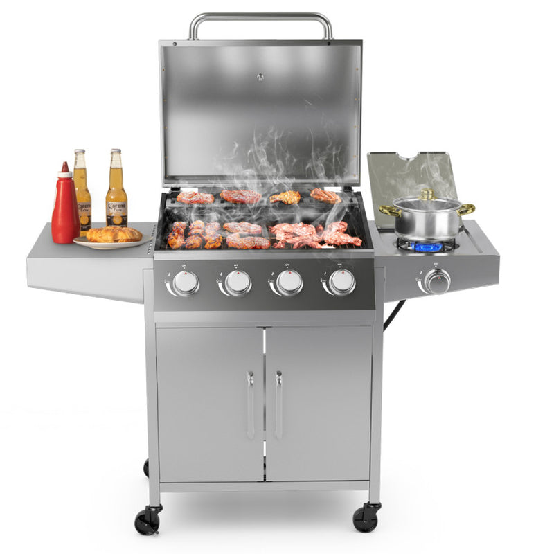 5 Burner Propane Gas Grill With Side Burner And Prep Tables