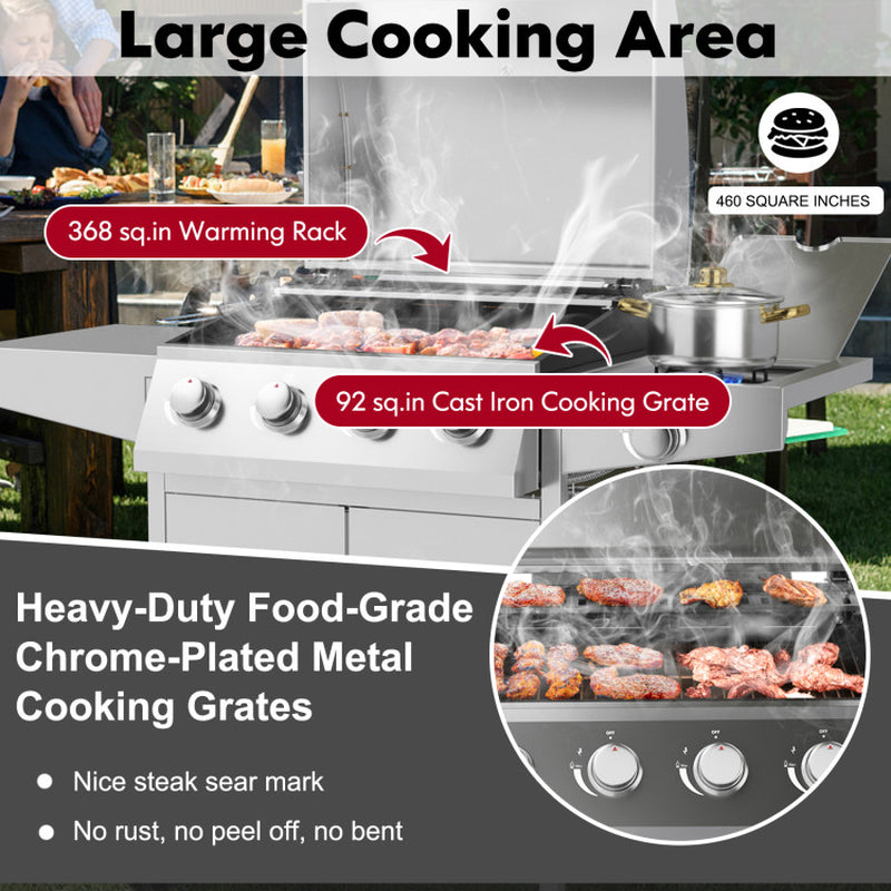 5 Burner Propane Gas Grill With Side Burner And Prep Tables