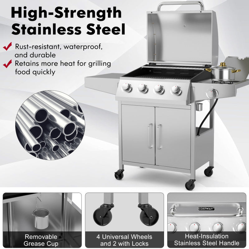 5 Burner Propane Gas Grill With Side Burner And Prep Tables