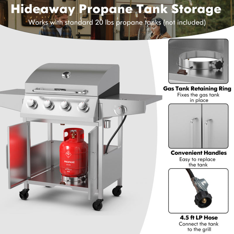5 Burner Propane Gas Grill With Side Burner And Prep Tables