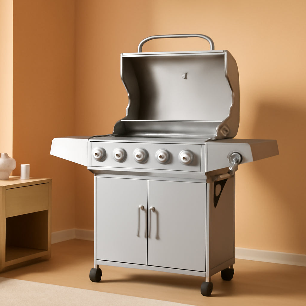 5 Burner Propane Gas Grill With Side Burner And Prep Tables