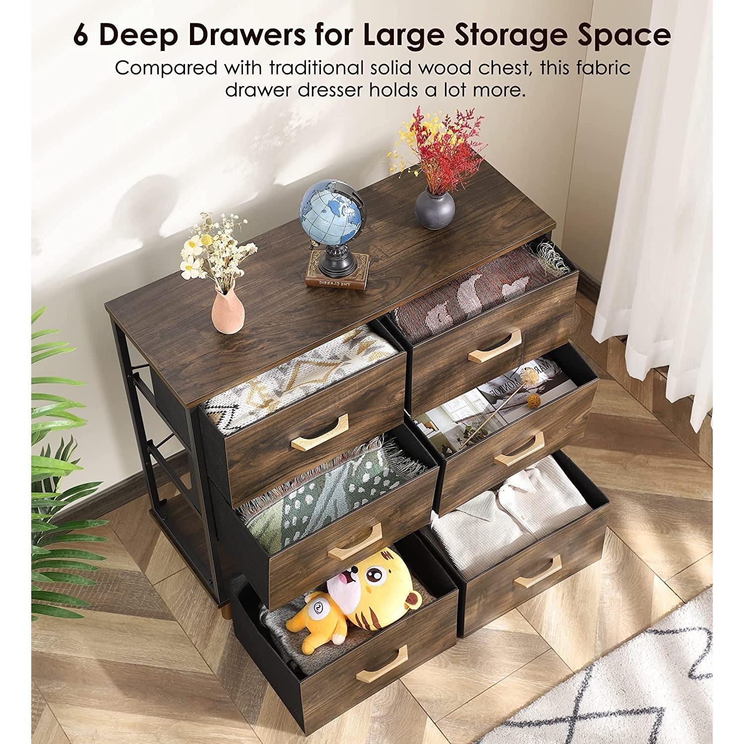 5 Drawer Dresser For Bedroom With Wood Top Storage
