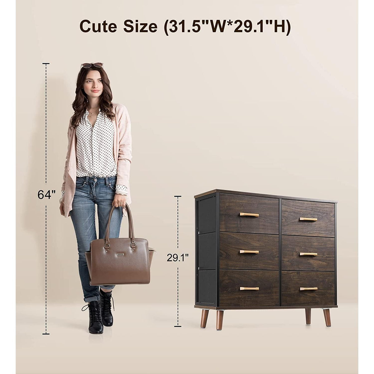 5 Drawer Dresser For Bedroom With Wood Top Storage