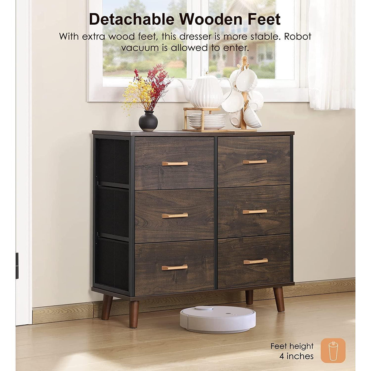 5 Drawer Dresser For Bedroom With Wood Top Storage