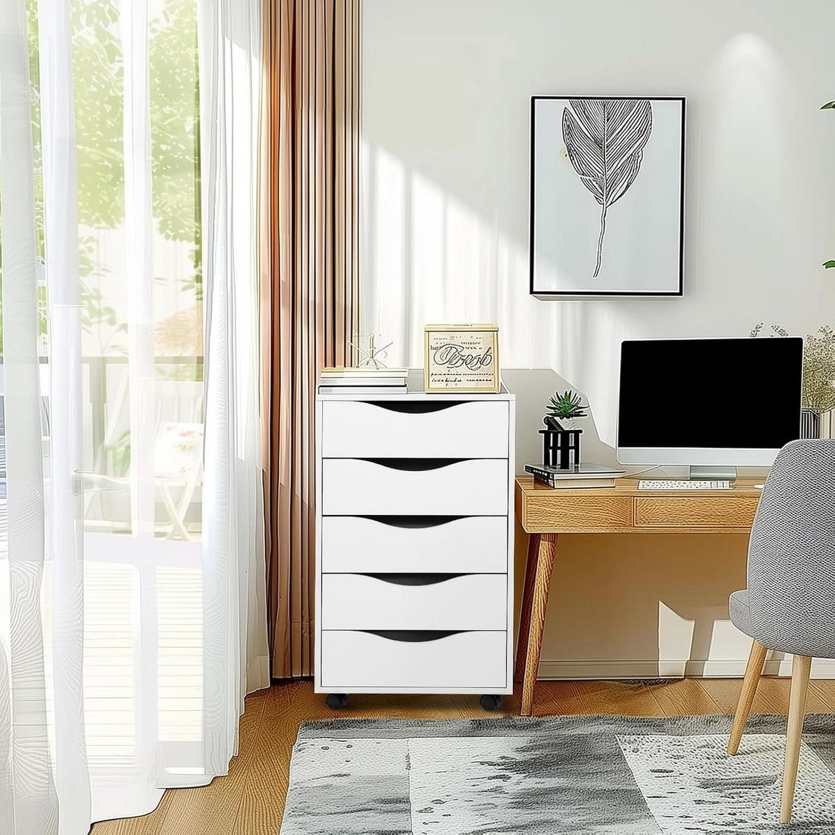 5 Drawer File Cabinet White For Home Office Organization