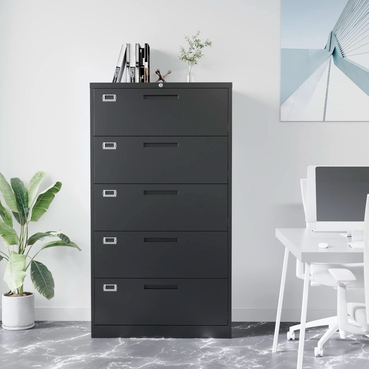5 Drawer Lateral File Cabinet Lockable Metal Office Storage