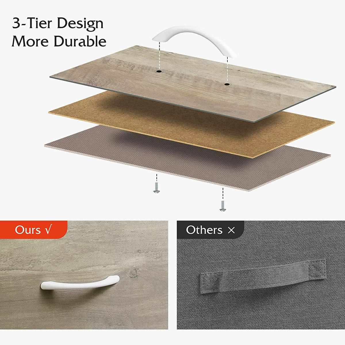 5 Drawer Wide Fabric Dresser Organizer With Wood Top