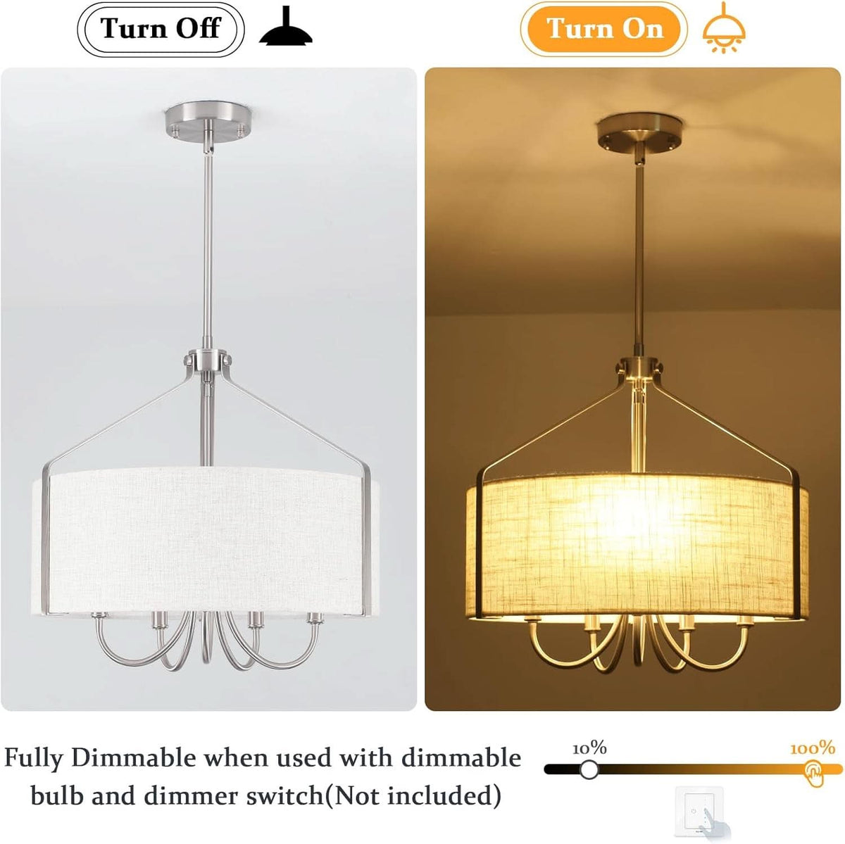 5 Light Drum Chandelier 18 Inch Brushed Nickel Fixture