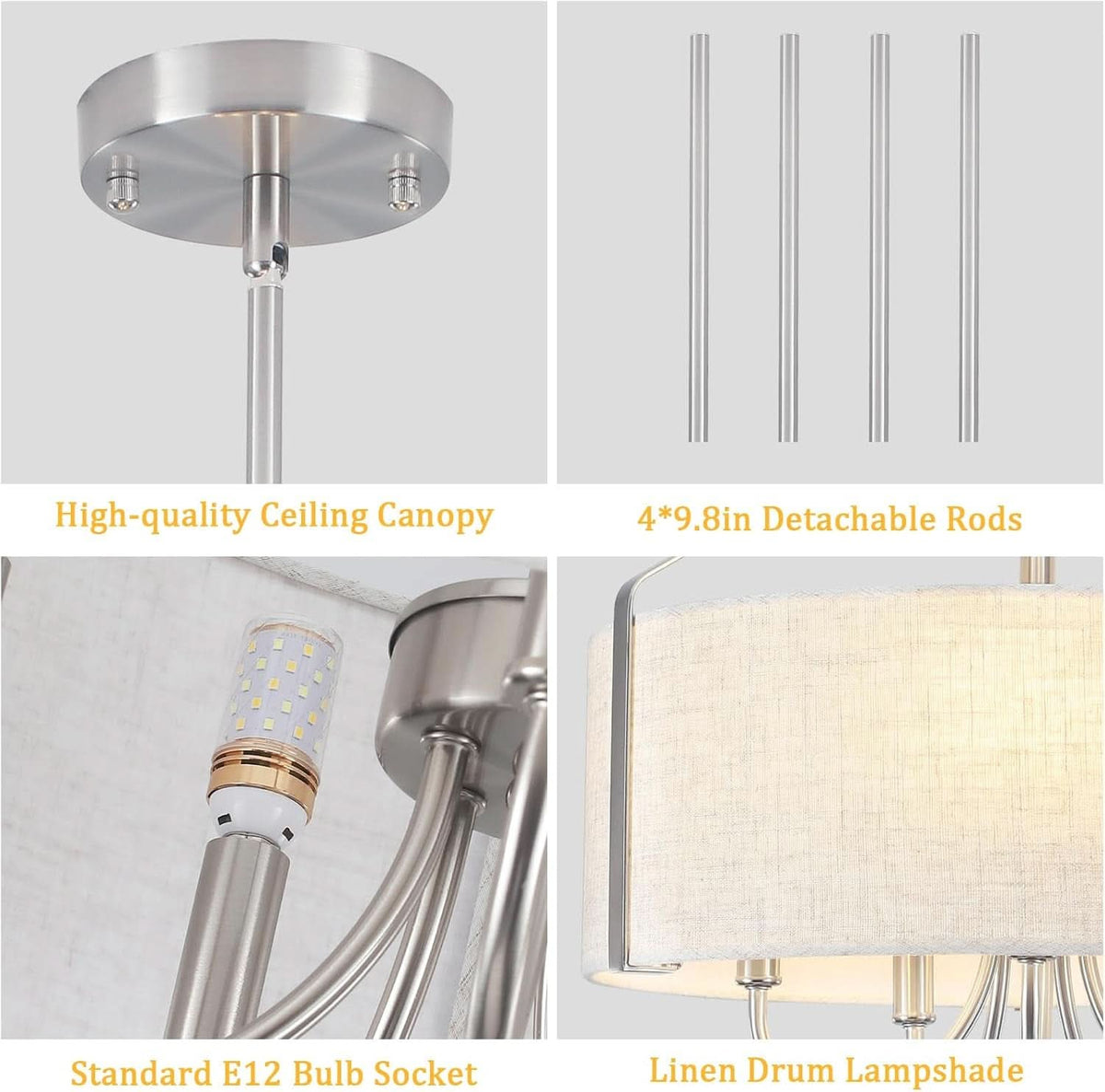 5 Light Drum Chandelier 18 Inch Brushed Nickel Fixture
