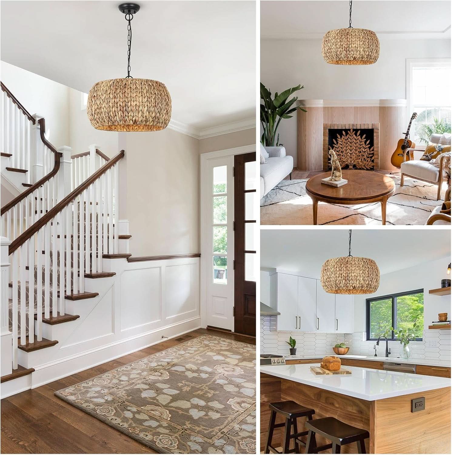 5 Light Farmhouse Rattan Chandelier Natural Water Hyacinth Shade