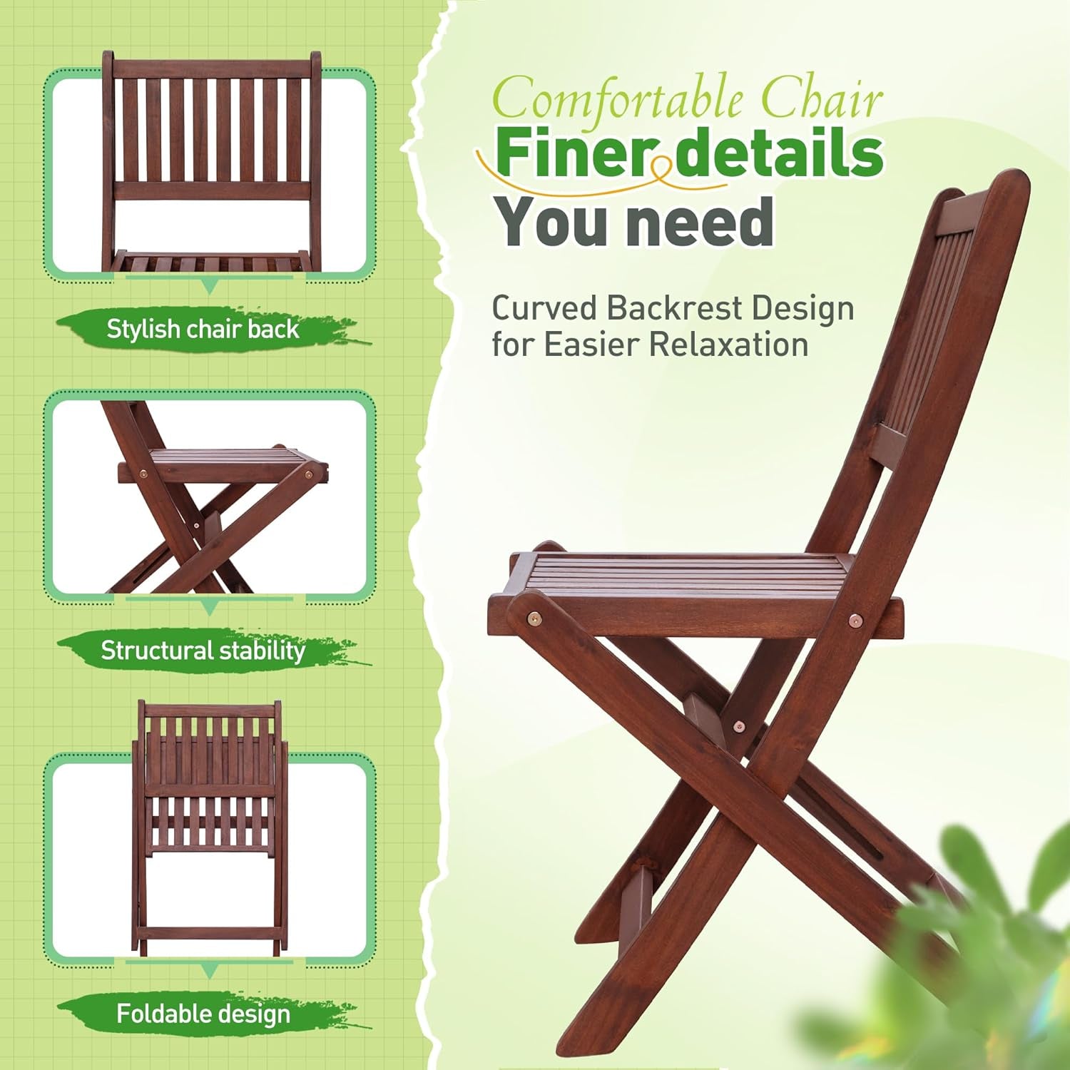 5 Patio Dining Set Acacia Wood Dark Brown Folding Table