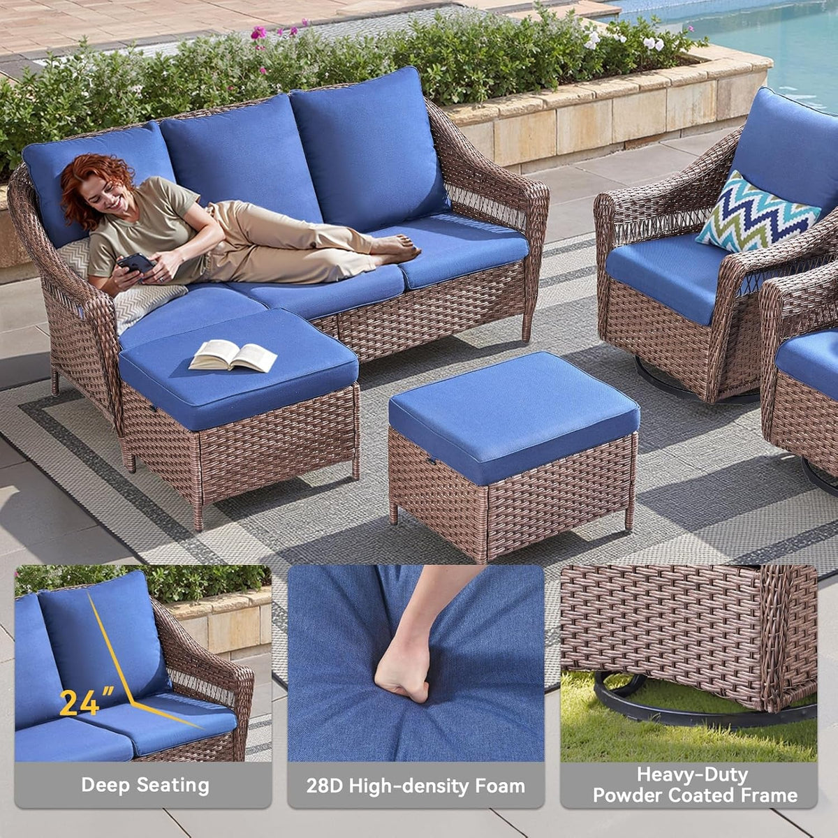 5-Piece Conversation Set in Dark Gray All-Weather Wicker
