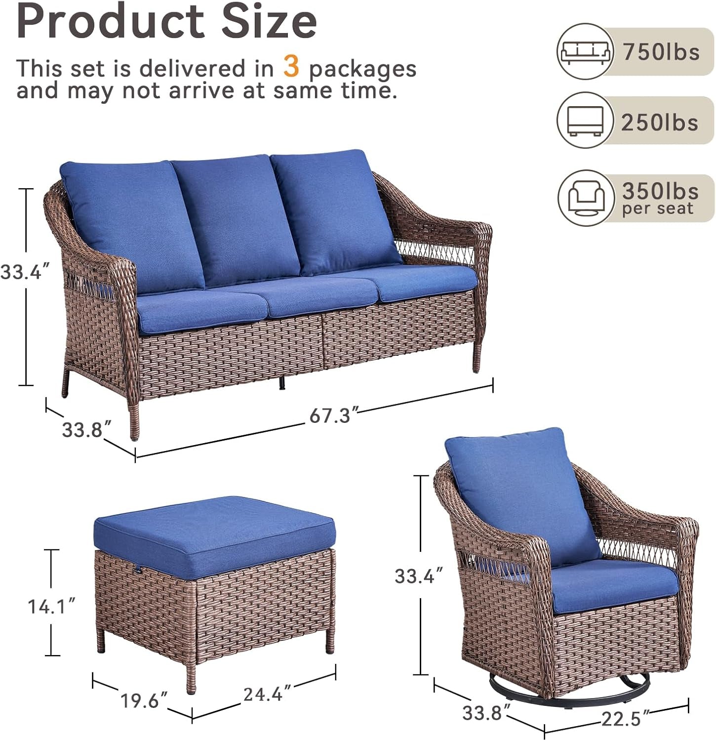 5-Piece Conversation Set in Dark Gray All-Weather Wicker