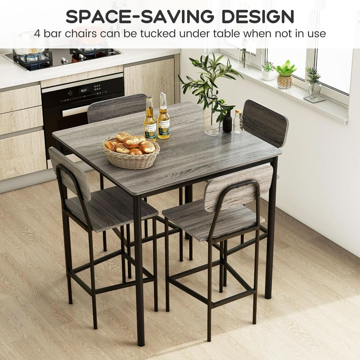 5 Piece Counter Height Dining Table Set Black Oak Stools