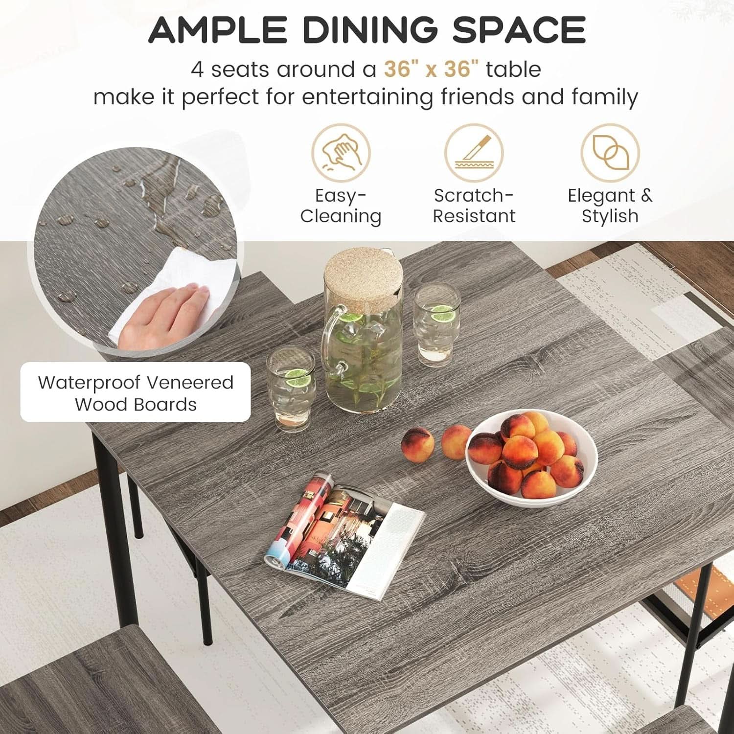 5 Piece Counter Height Dining Table Set Black Oak Stools