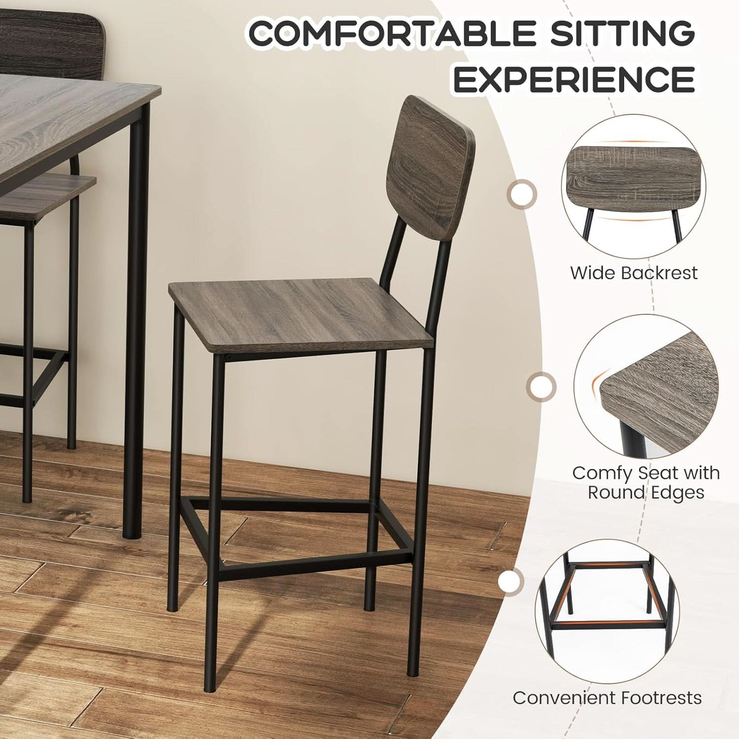 5 Piece Counter Height Dining Table Set Black Oak Stools