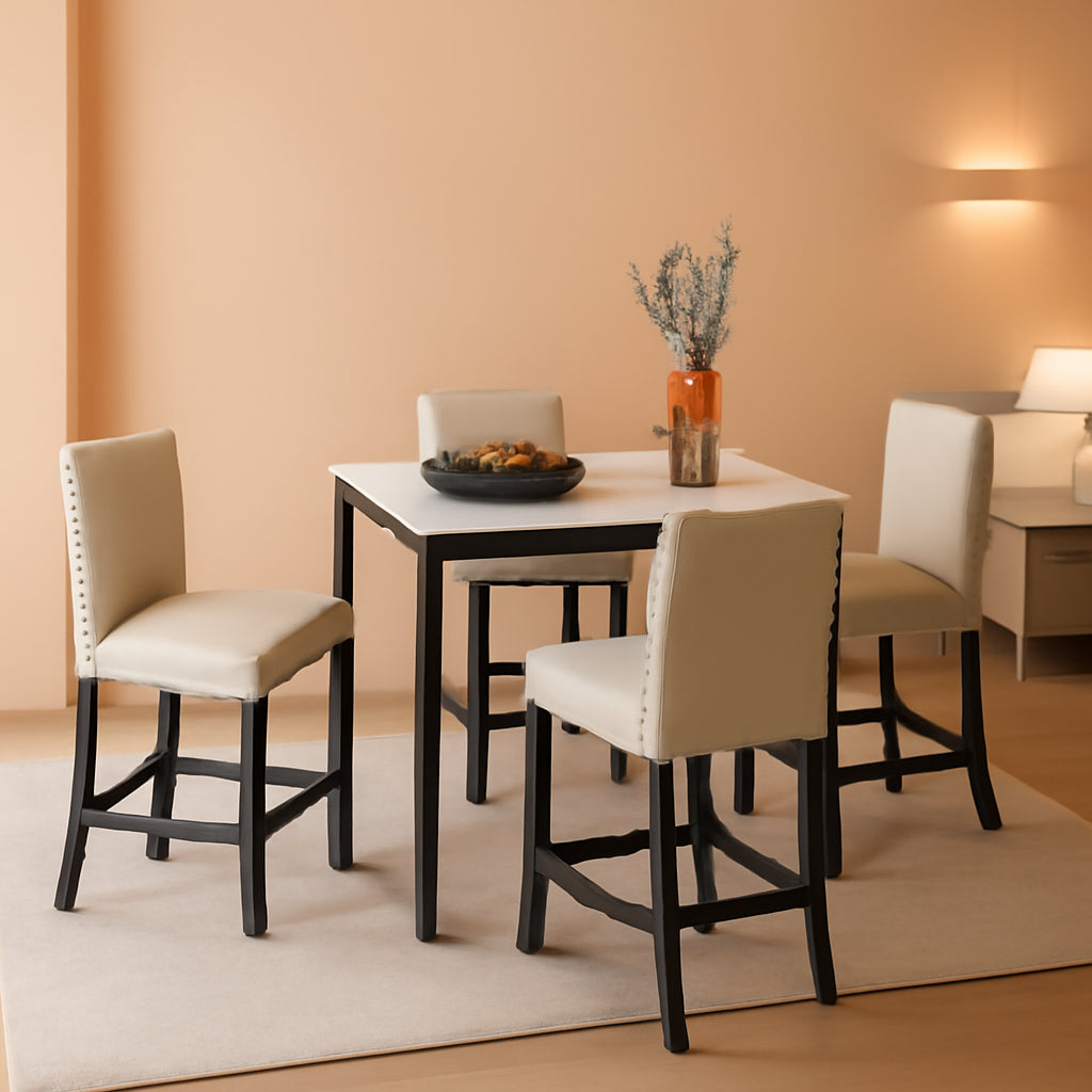5-Piece Counter Height Dining Table Set Faux Marble Top