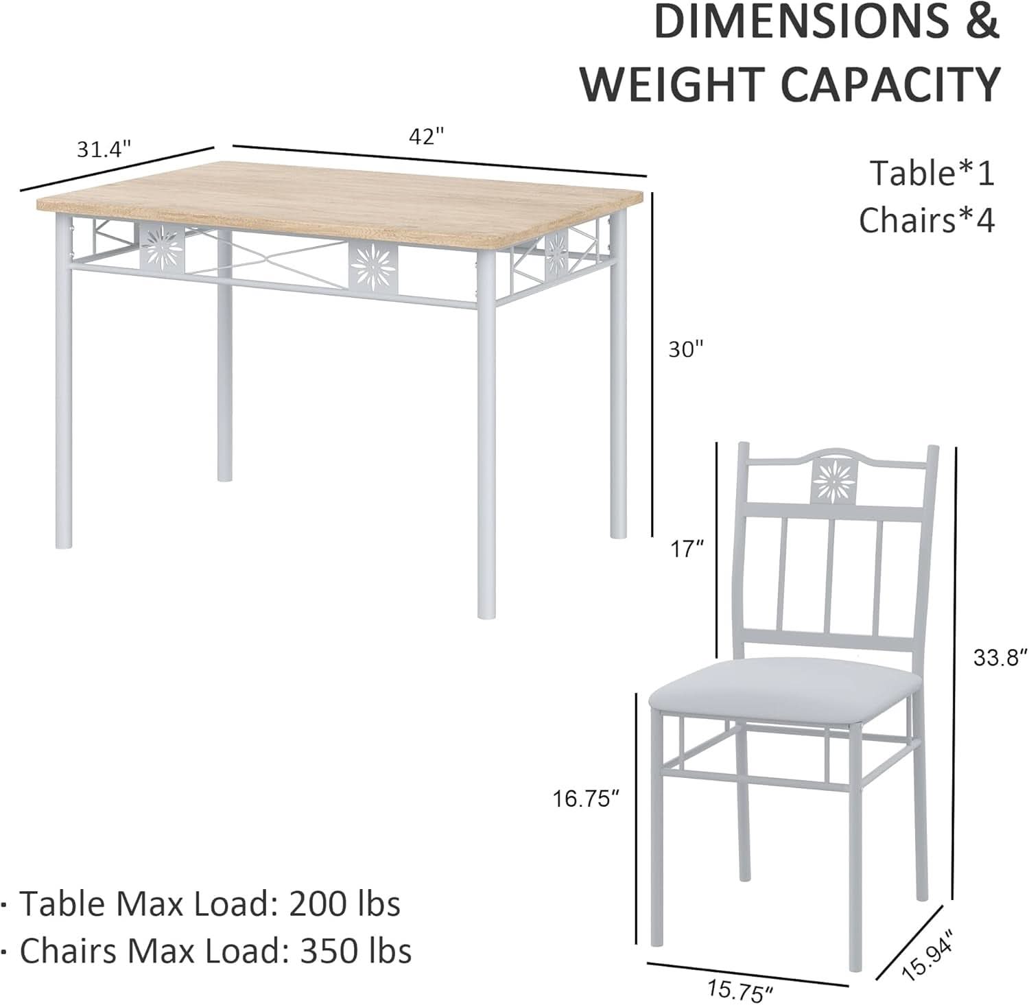 5 Piece Deluxe Dining Room Table Set Elite Edition For Four Chairs