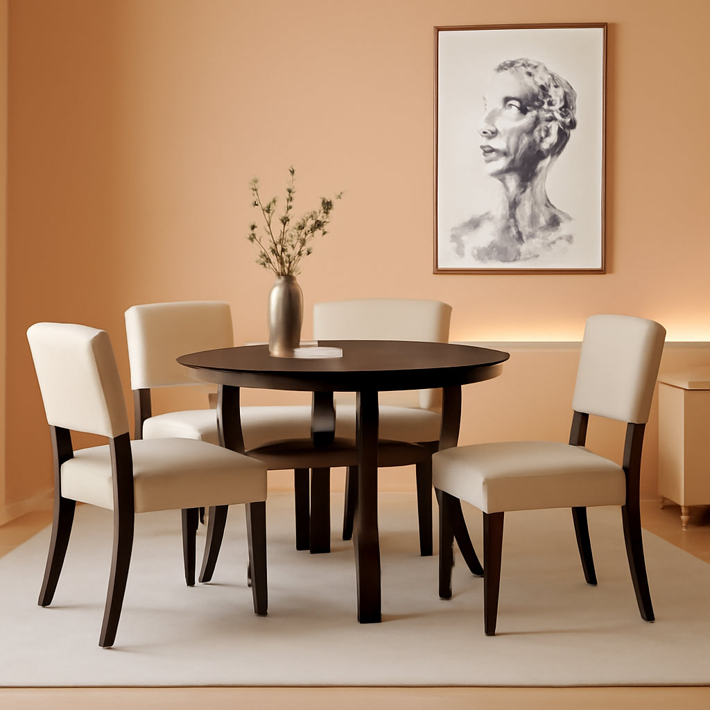 5-Piece Dining Set With Round Table And Upholstered Chairs