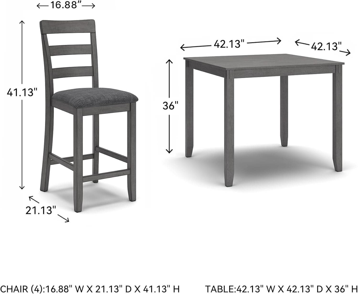 5 Piece Engineered Wood Counter Height Dining Set Gray