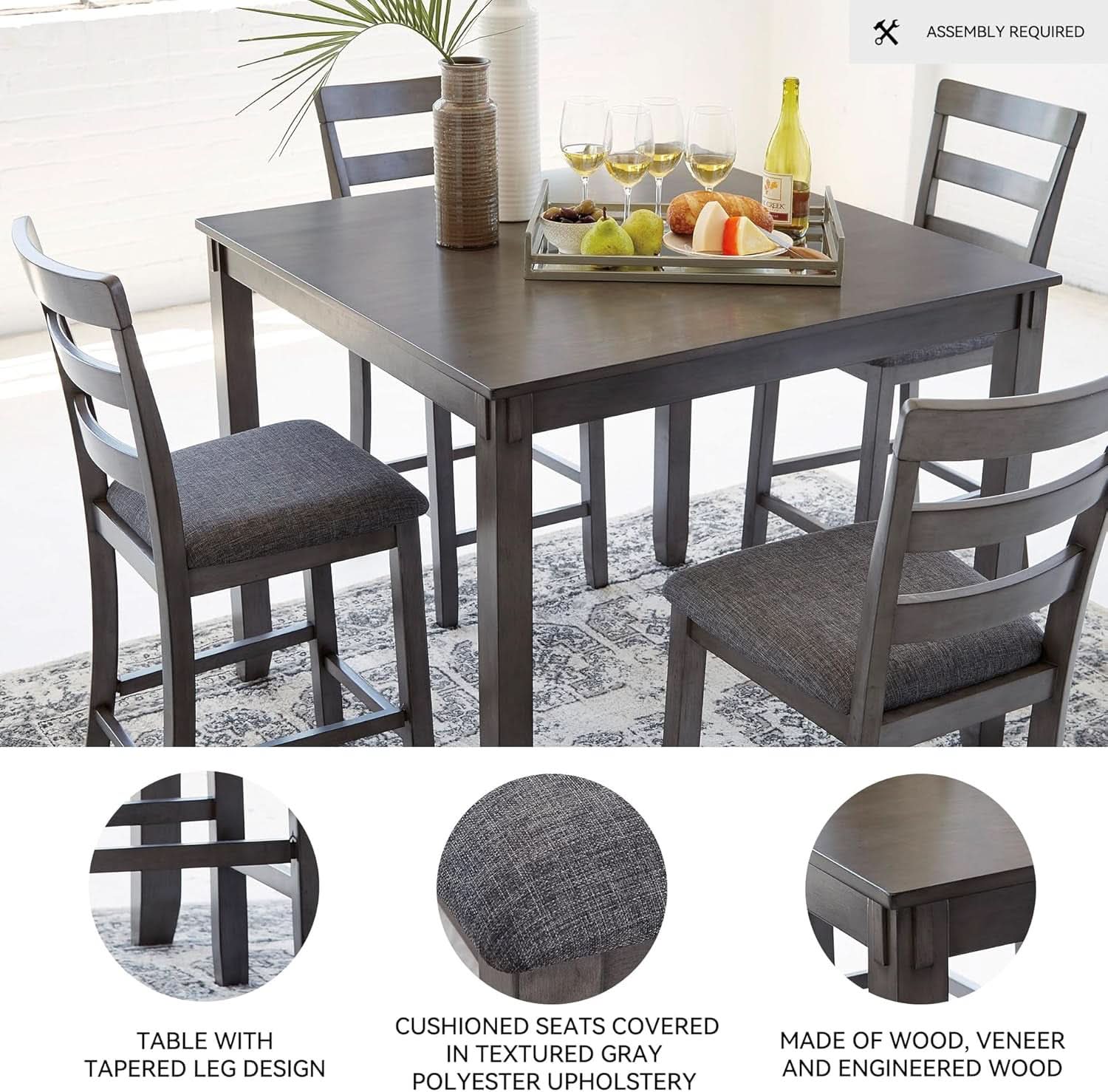5 Piece Engineered Wood Counter Height Dining Set Gray