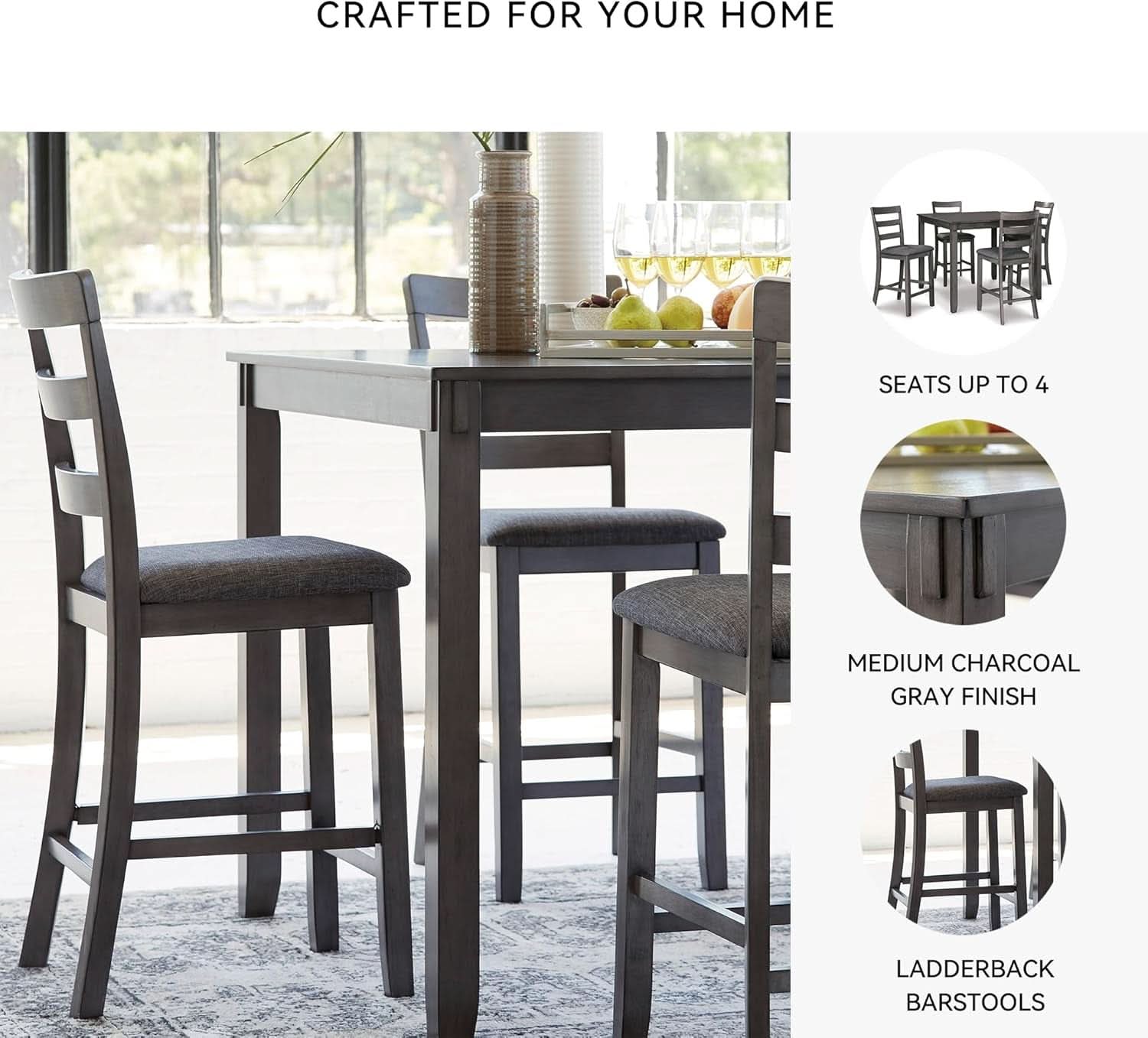 5 Piece Engineered Wood Counter Height Dining Set Gray