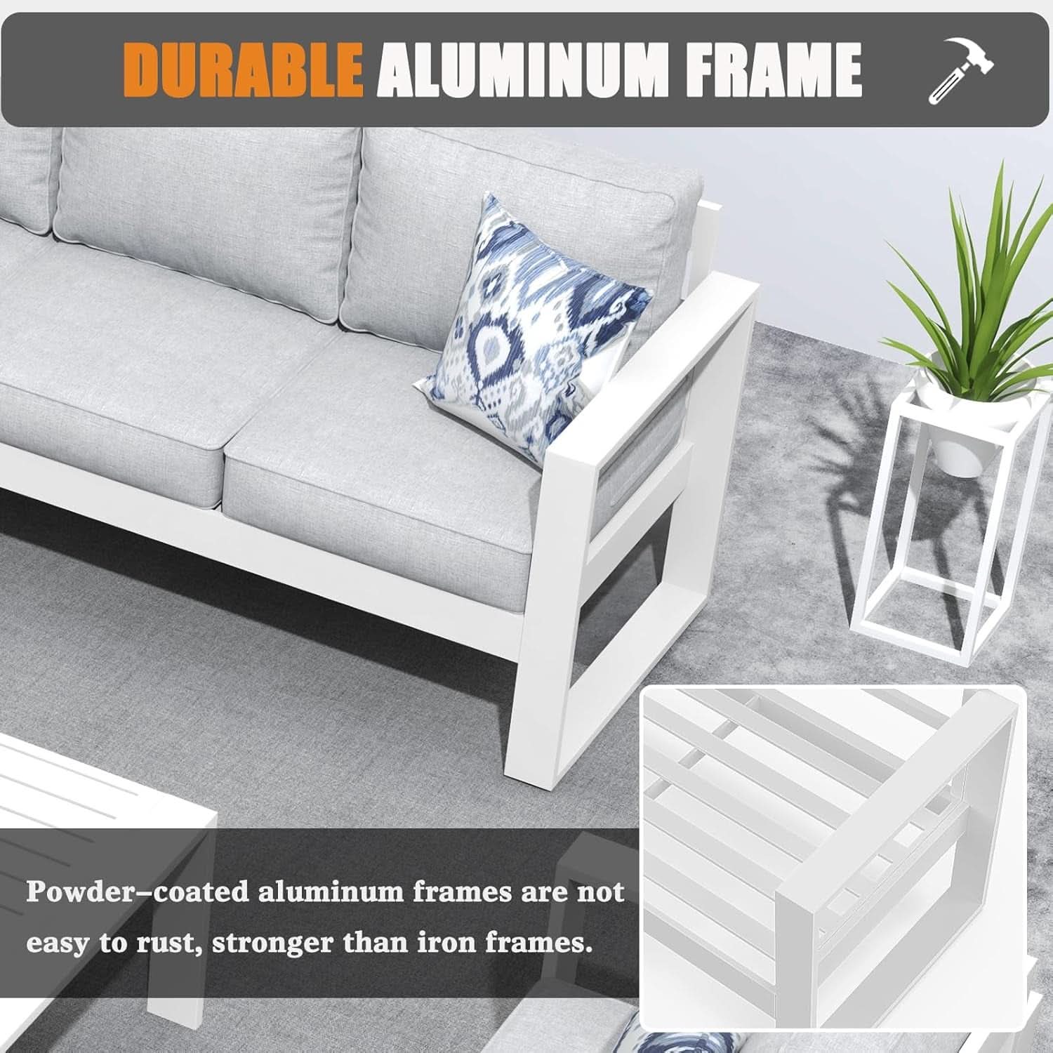 5 Piece Modern Aluminum Patio Set With Fire Pit Table