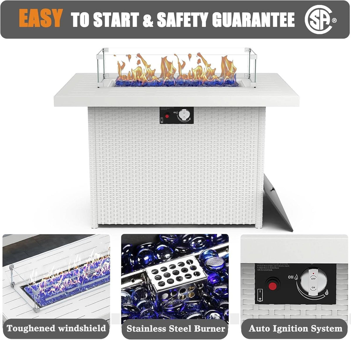 5 Piece Modern Aluminum Patio Set With Fire Pit Table