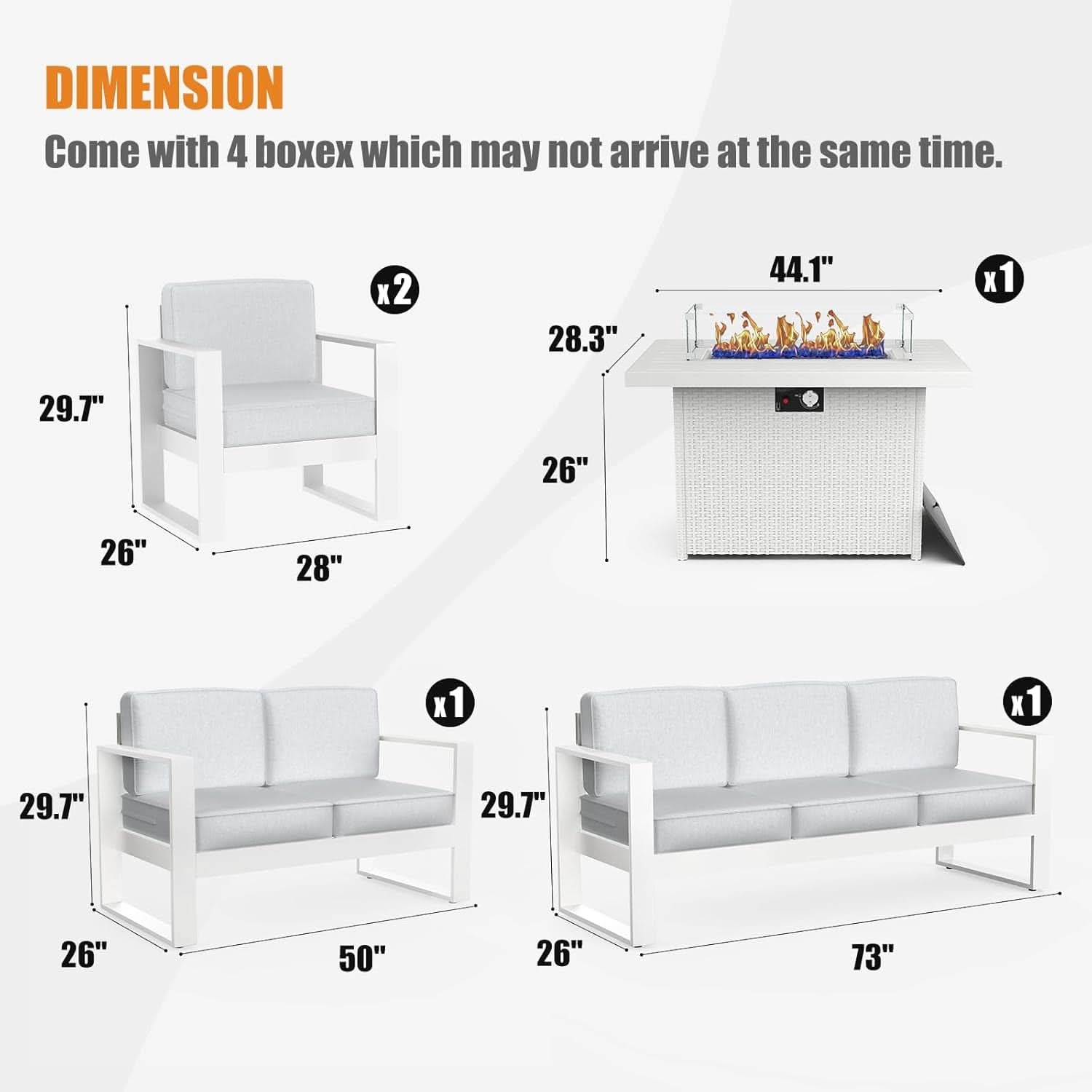 5 Piece Modern Aluminum Patio Set With Fire Pit Table