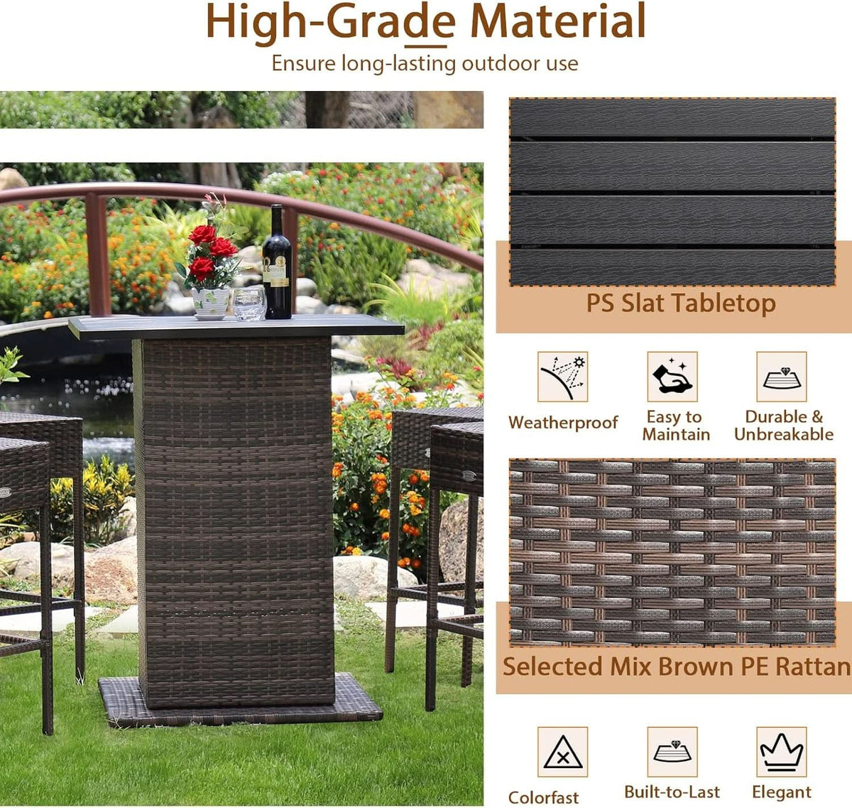 5 Piece Outdoor Bar Set Navy Blue Bar Height Table Storage