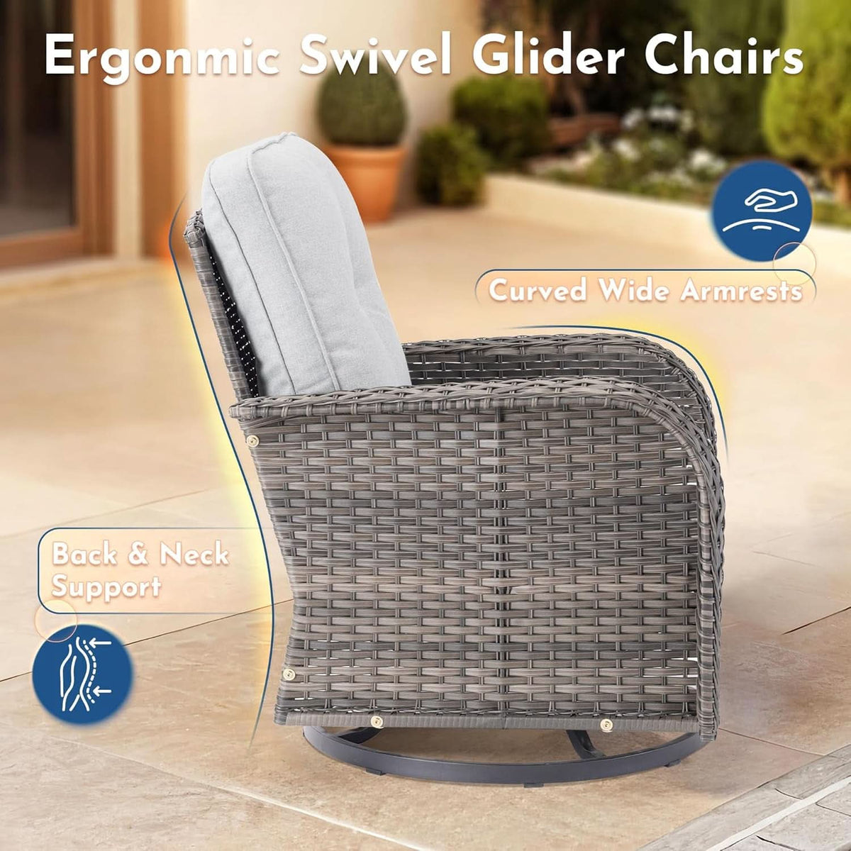 5 Piece Outdoor Patio Furniture Set With Swivel Rocker Chairs Light Gray