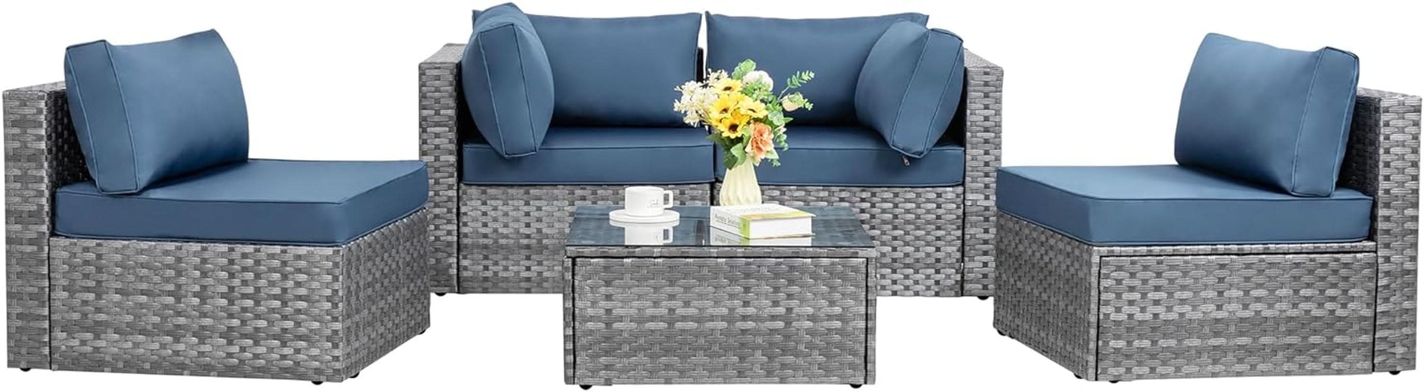 5 Piece Outdoor Patio Sectional Sofa Set In Silver Gray