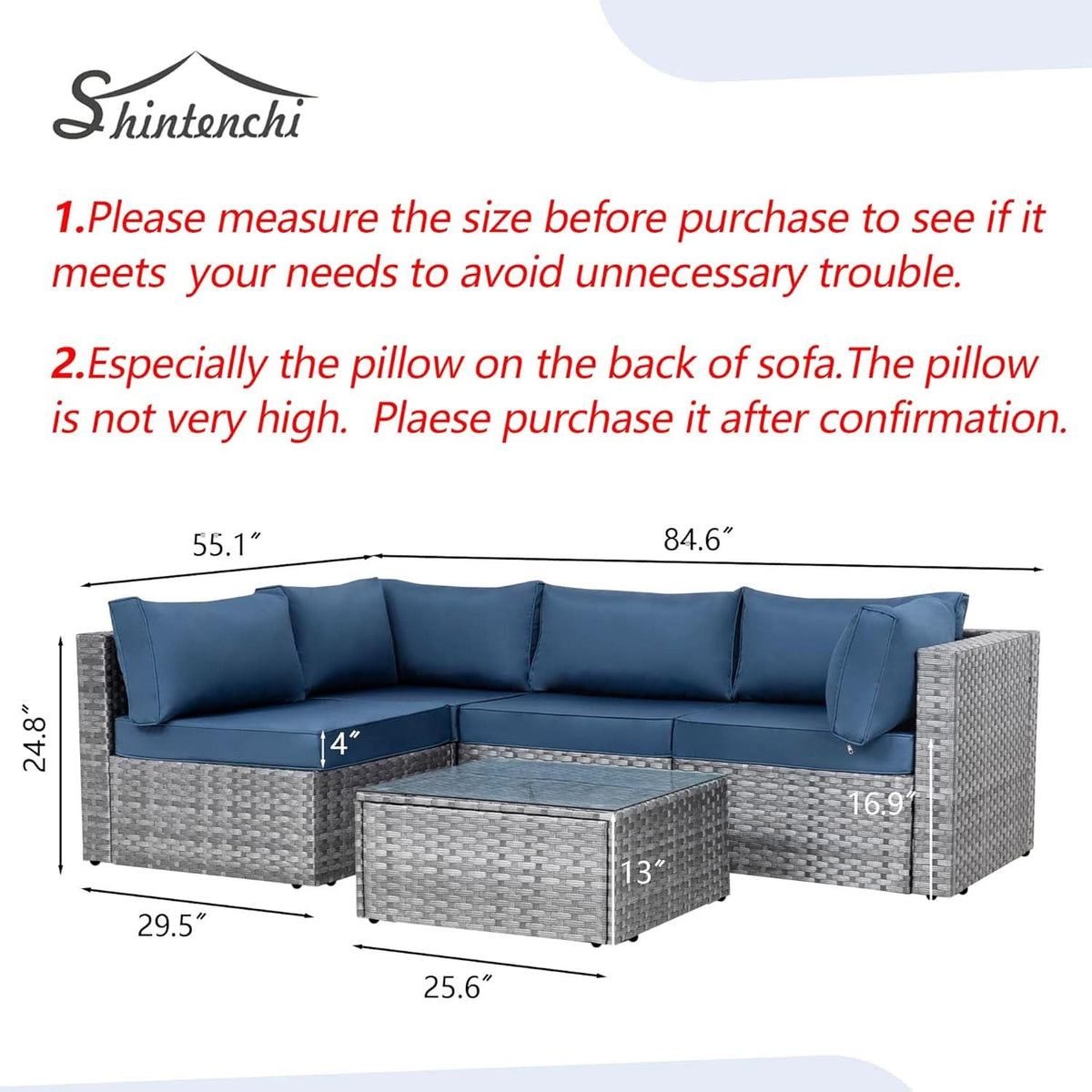 5 Piece Outdoor Patio Sectional Sofa Set In Silver Gray