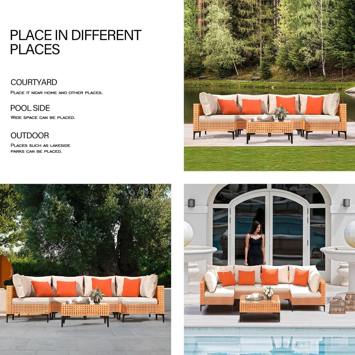 5 Piece Outdoor Patio Set Sectional Sofa Salmon Orange
